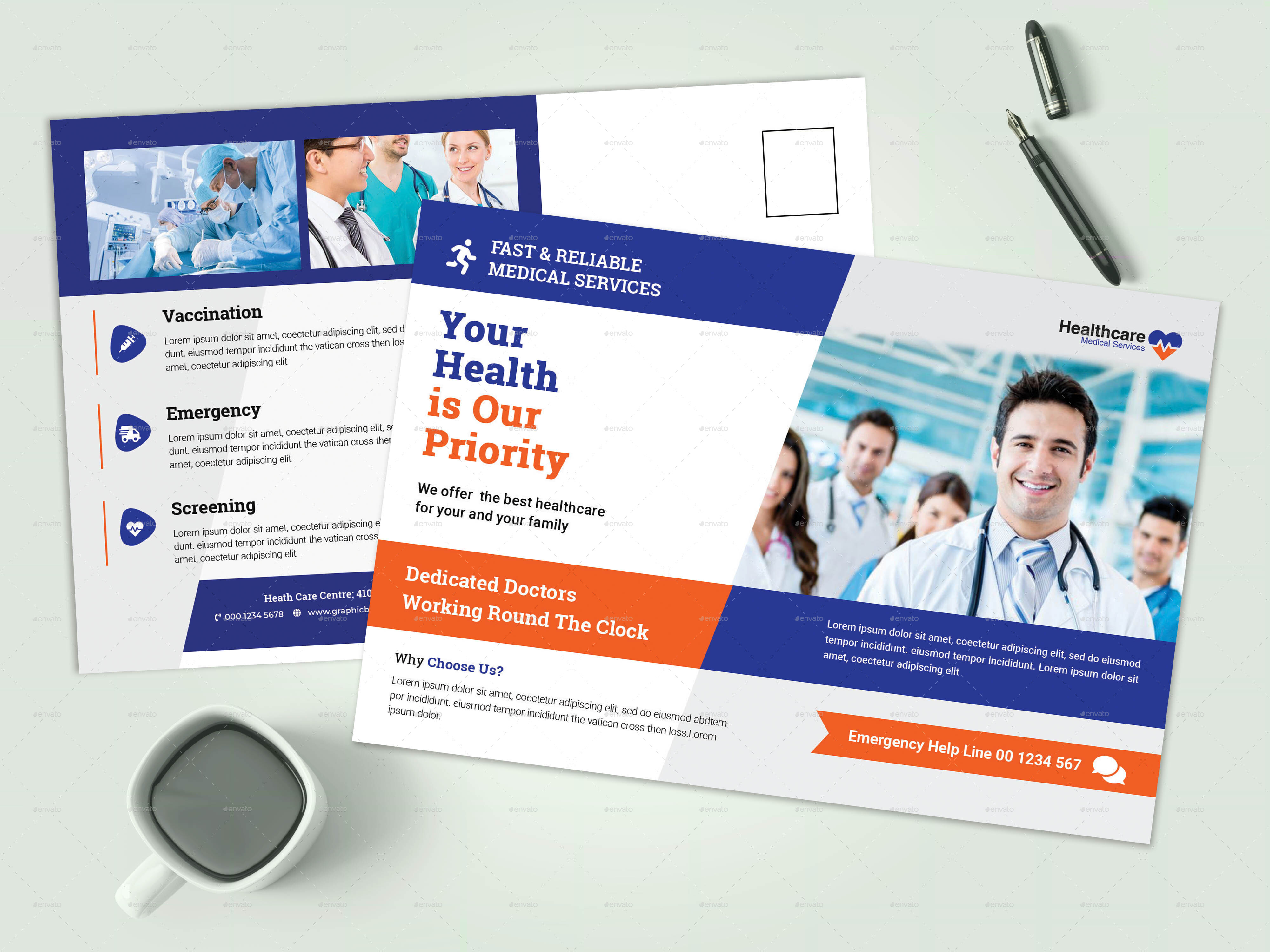 Medical Postcard Template, Print Templates GraphicRiver